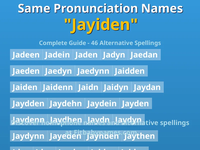 Infographic: Jayiden same pronunciation names, similar names, and homophone names