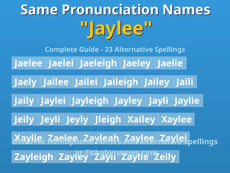 Infographic: Jaylee same pronunciation names, similar names, and homophone names