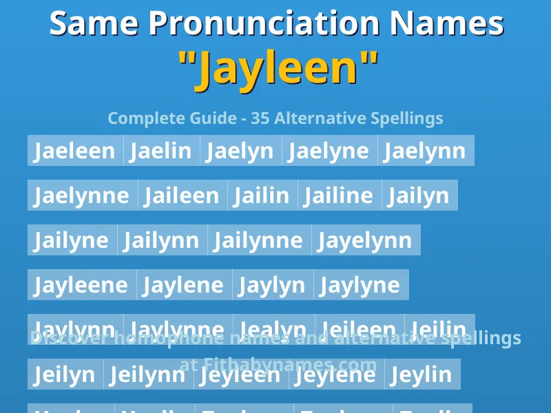 Infographic: Jayleen same pronunciation names, similar names, and homophone names