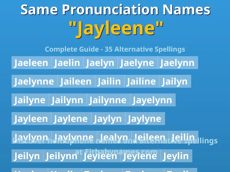 Infographic: Jayleene same pronunciation names, similar names, and homophone names
