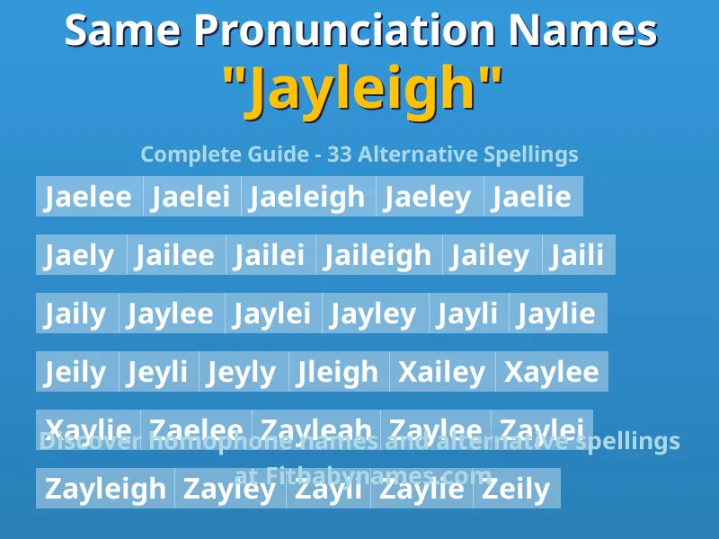 Infographic: Jayleigh same pronunciation names, similar names, and homophone names
