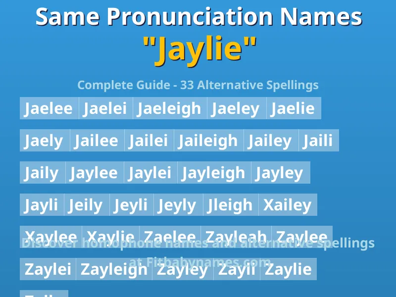Infographic: Jaylie same pronunciation names, similar names, and homophone names