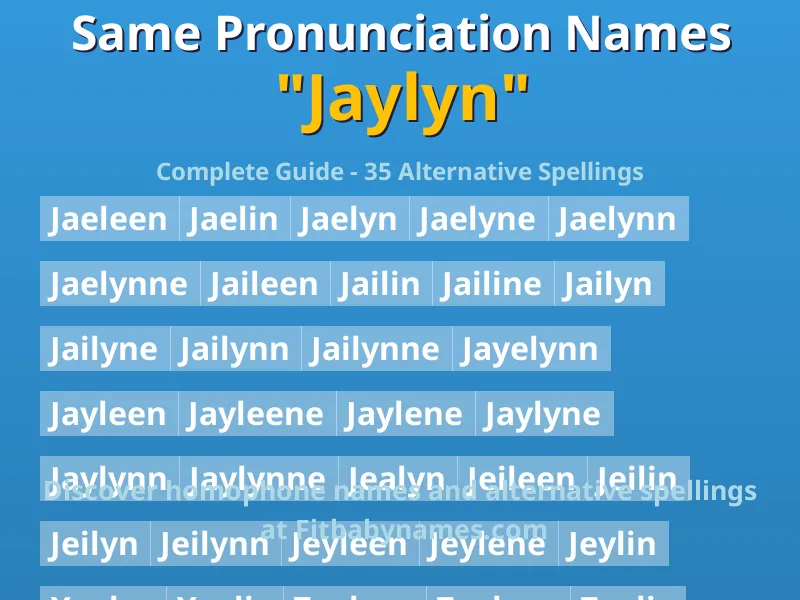 Infographic: Jaylyn same pronunciation names, similar names, and homophone names
