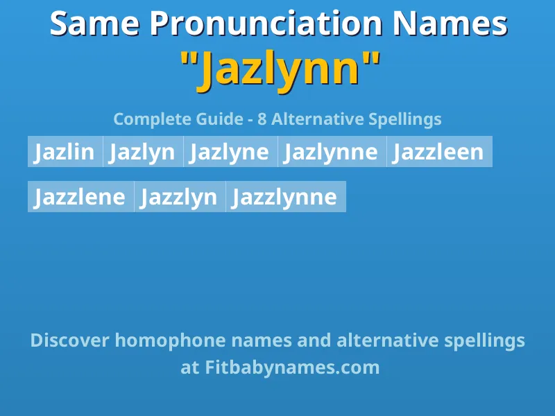 Infographic: Jazlynn same pronunciation names, similar names, and homophone names