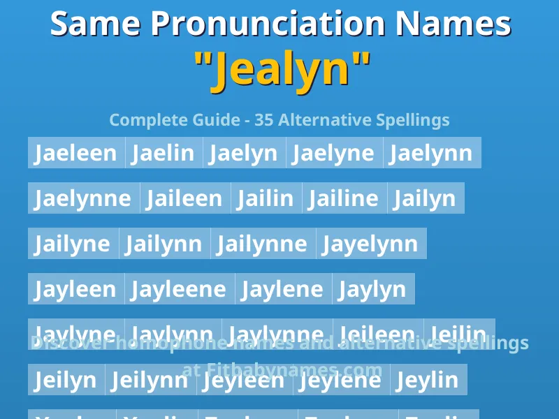 Infographic: Jealyn same pronunciation names, similar names, and homophone names
