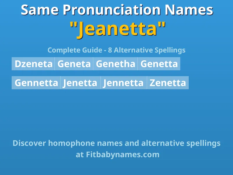 Infographic: Jeanetta same pronunciation names, similar names, and homophone names