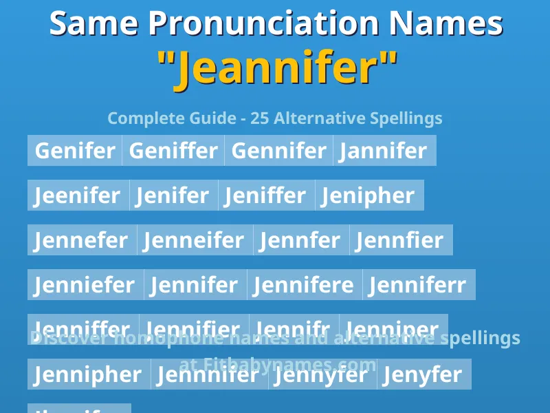 Infographic: Jeannifer same pronunciation names, similar names, and homophone names