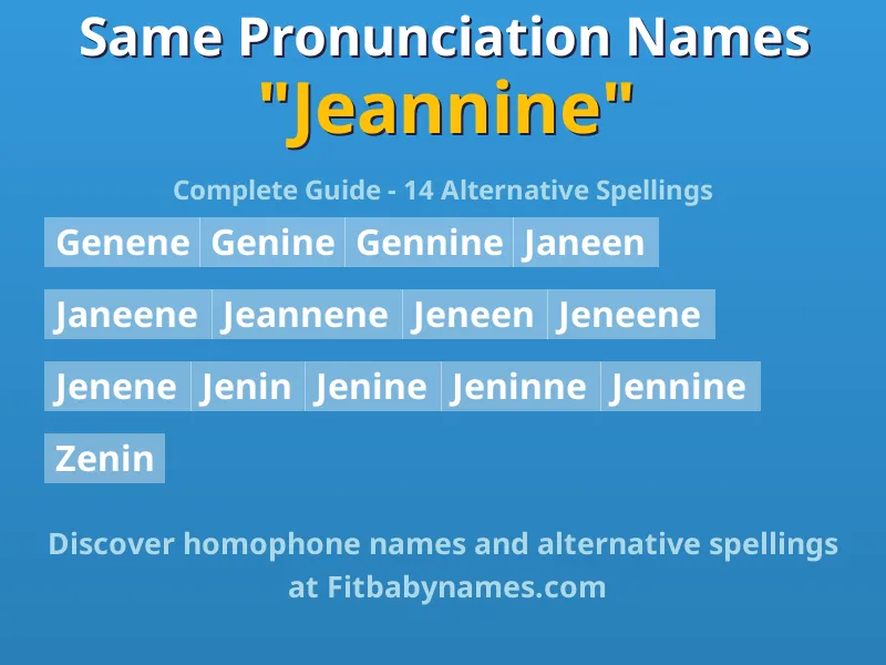 Infographic: Jeannine same pronunciation names, similar names, and homophone names