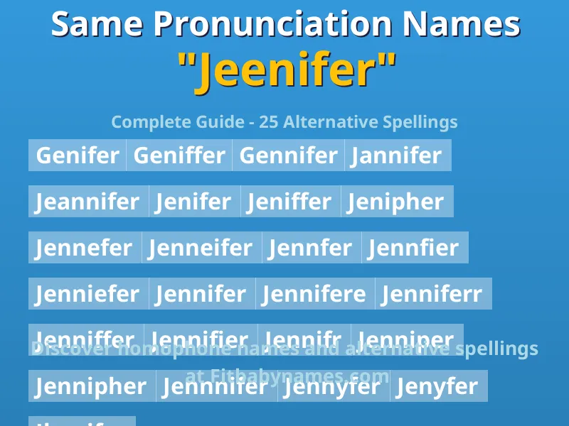 Infographic: Jeenifer same pronunciation names, similar names, and homophone names