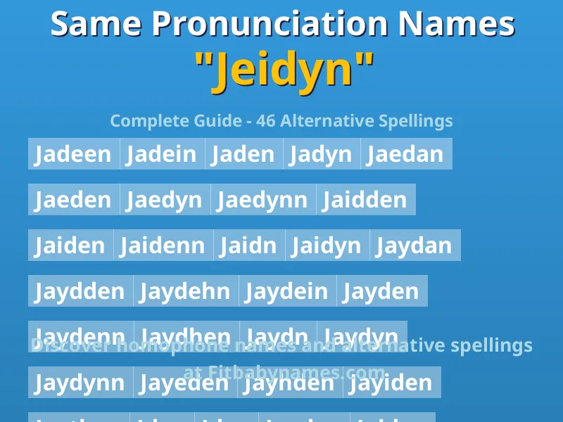 Infographic: Jeidyn same pronunciation names, similar names, and homophone names