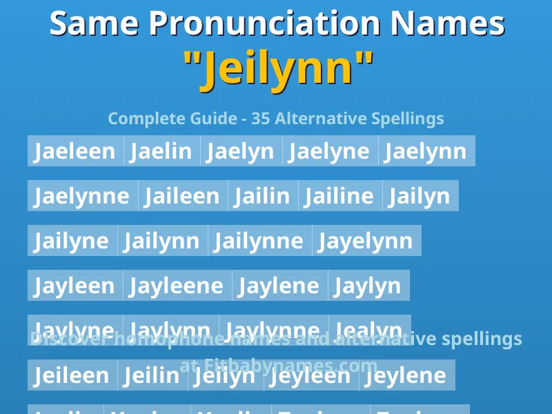Infographic: Jeilynn same pronunciation names, similar names, and homophone names