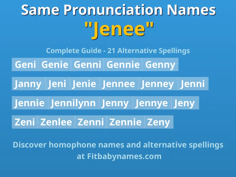 Infographic: Jenee same pronunciation names, similar names, and homophone names