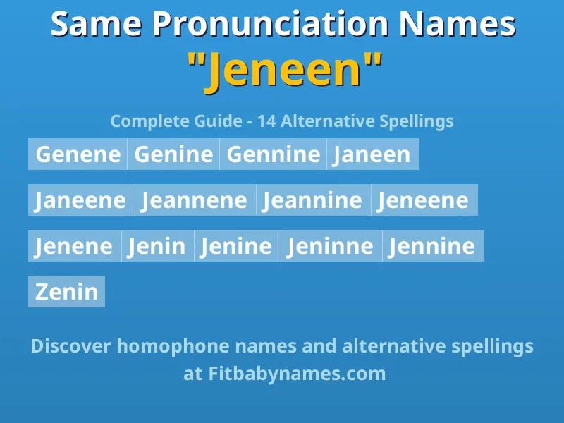 Infographic: Jeneen same pronunciation names, similar names, and homophone names