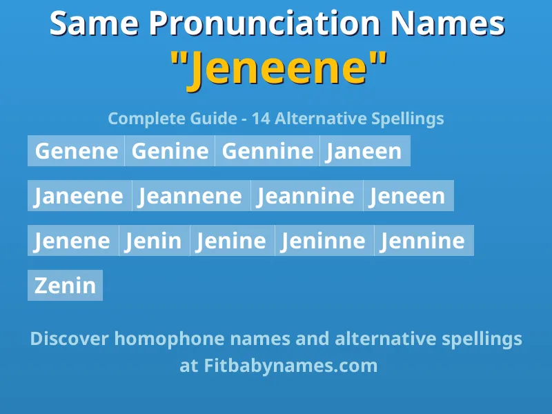 Infographic: Jeneene same pronunciation names, similar names, and homophone names