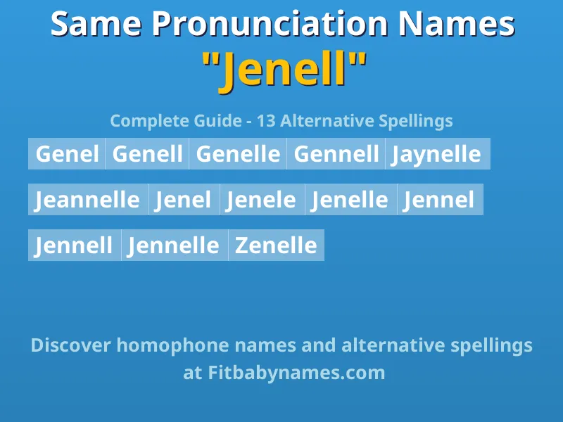 Infographic: Jenell same pronunciation names, similar names, and homophone names