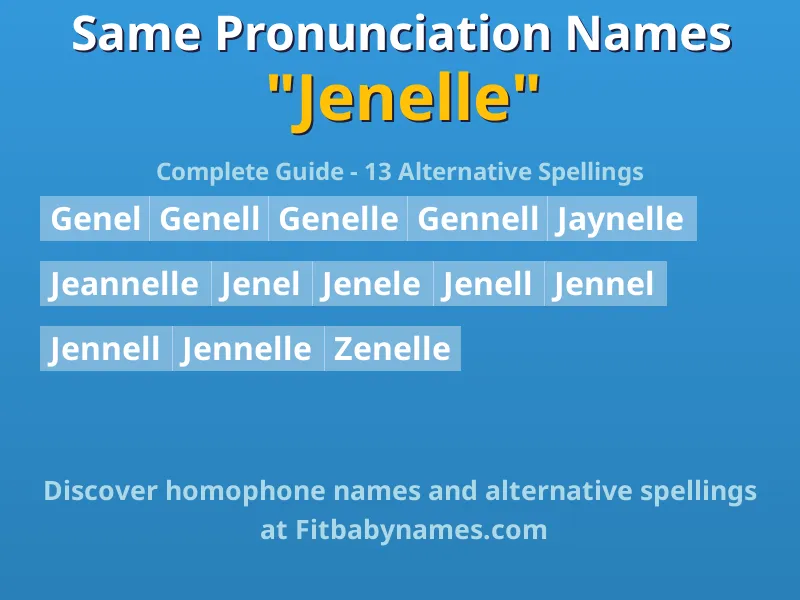 Infographic: Jenelle same pronunciation names, similar names, and homophone names