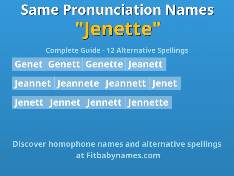 Infographic: Jenette same pronunciation names, similar names, and homophone names