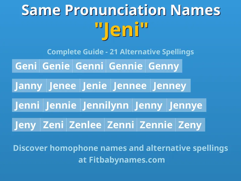Infographic: Jeni same pronunciation names, similar names, and homophone names