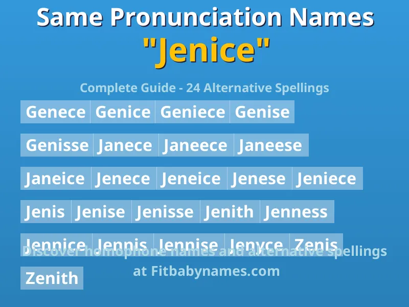 Infographic: Jenice same pronunciation names, similar names, and homophone names