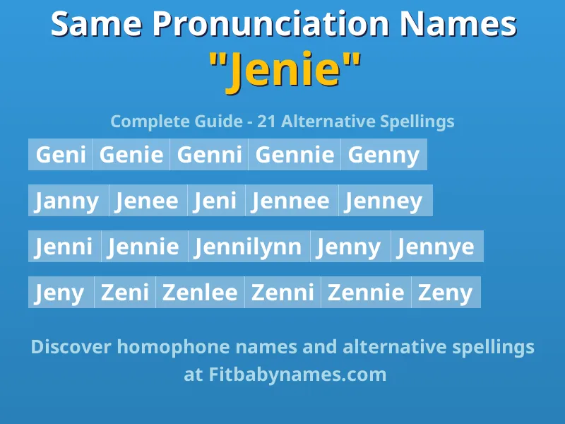 Infographic: Jenie same pronunciation names, similar names, and homophone names