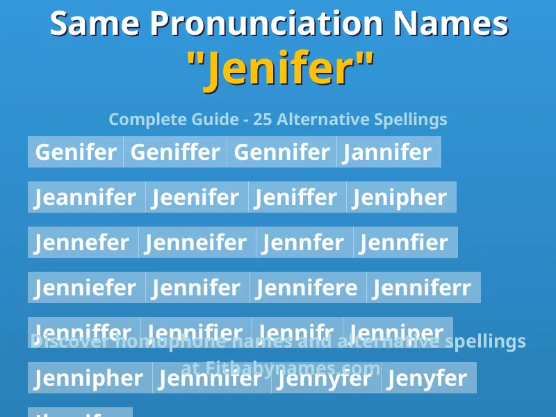 Infographic: Jenifer same pronunciation names, similar names, and homophone names