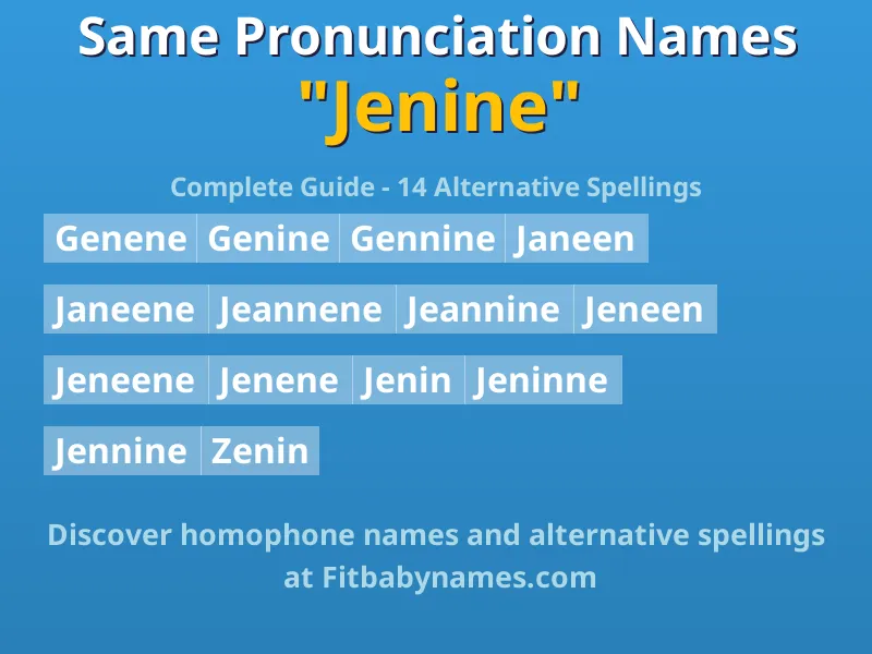 Infographic: Jenine same pronunciation names, similar names, and homophone names