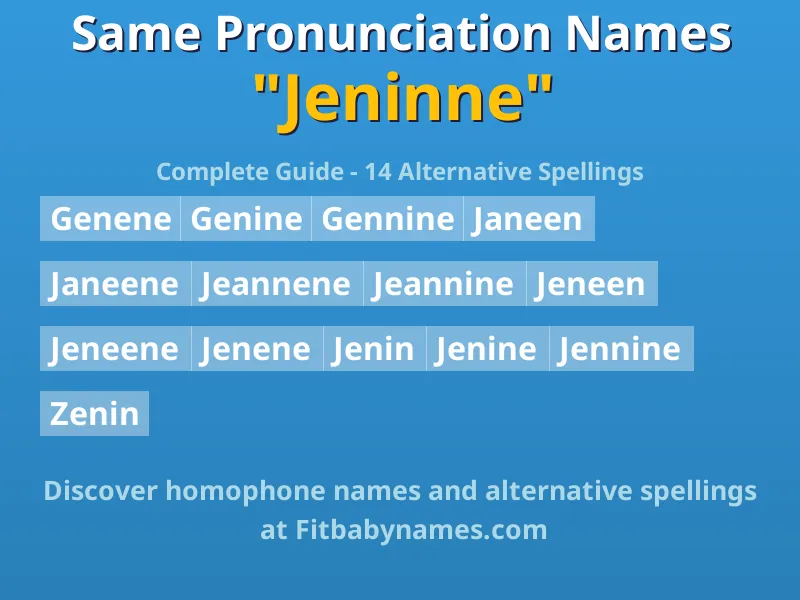 Infographic: Jeninne same pronunciation names, similar names, and homophone names