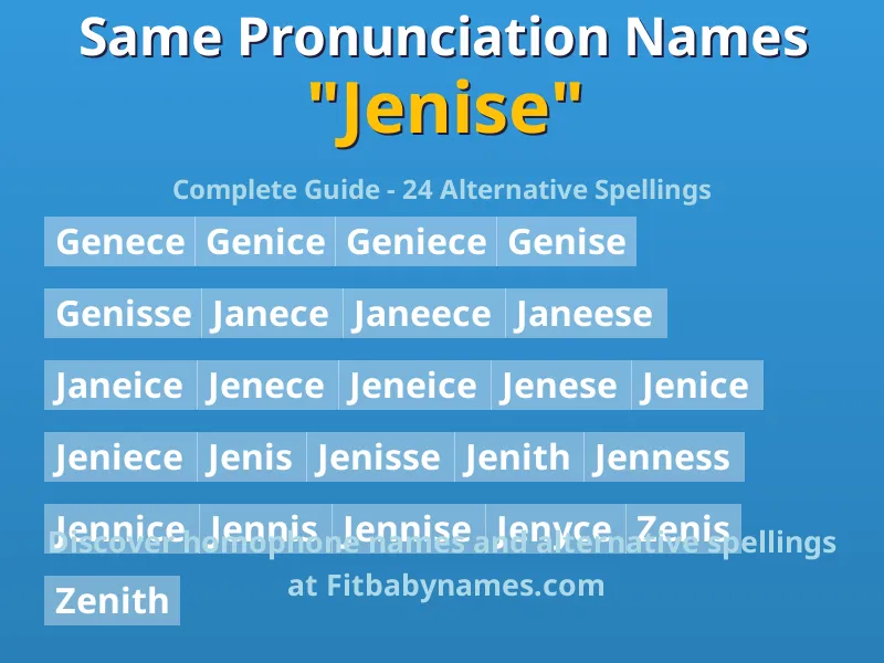 Infographic: Jenise same pronunciation names, similar names, and homophone names