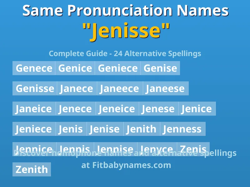 Infographic: Jenisse same pronunciation names, similar names, and homophone names