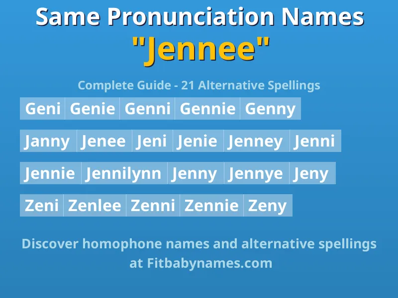 Infographic: Jennee same pronunciation names, similar names, and homophone names