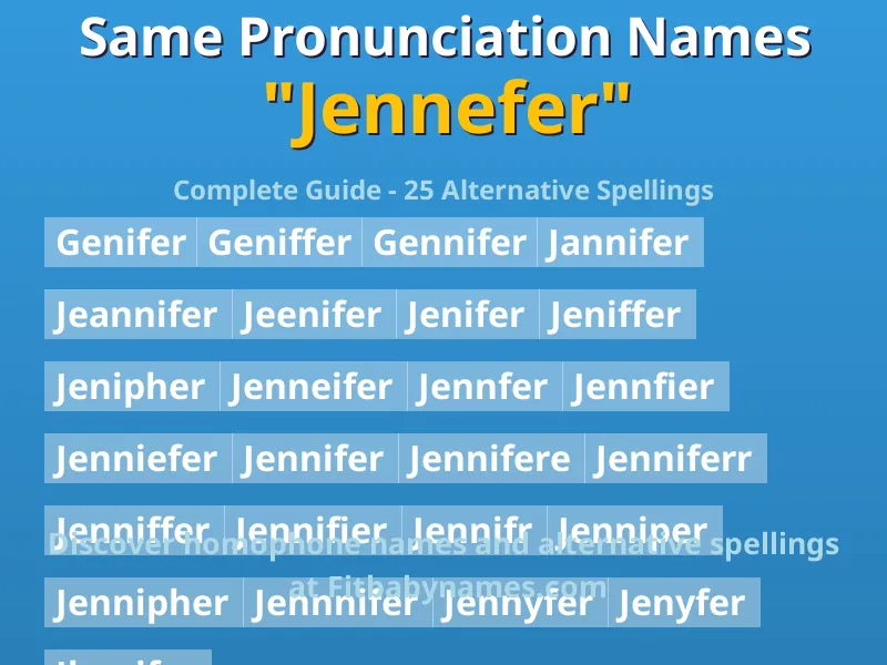 Infographic: Jennefer same pronunciation names, similar names, and homophone names