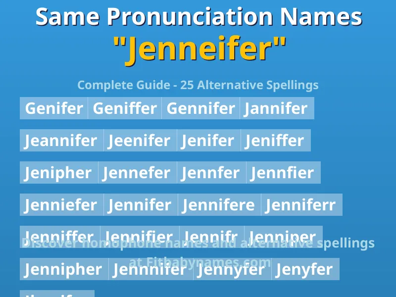 Infographic: Jenneifer same pronunciation names, similar names, and homophone names