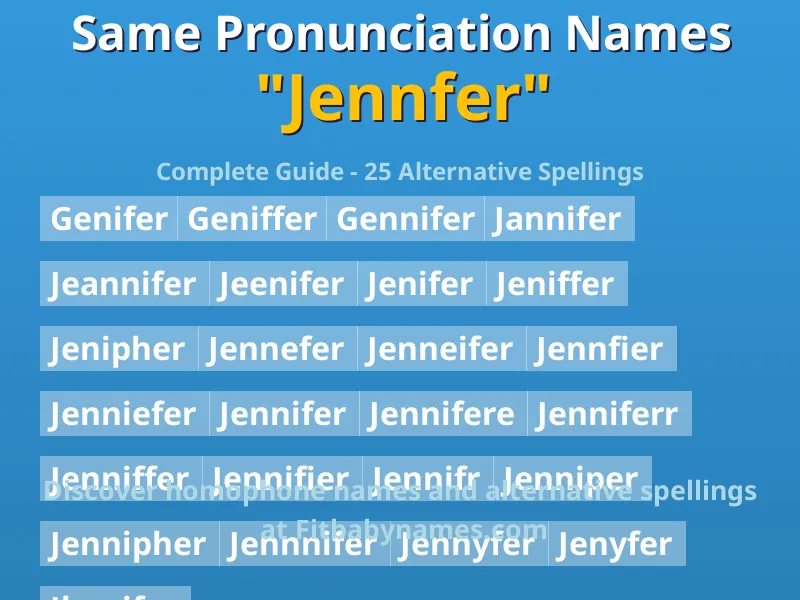 Infographic: Jennfer same pronunciation names, similar names, and homophone names