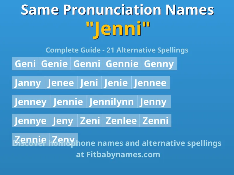 Infographic: Jenni same pronunciation names, similar names, and homophone names