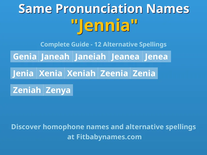 Infographic: Jennia same pronunciation names, similar names, and homophone names