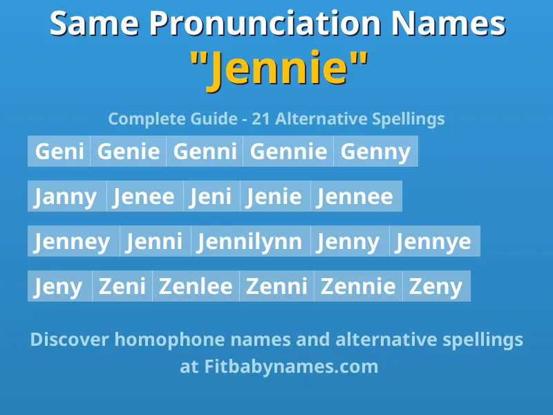 Infographic: Jennie same pronunciation names, similar names, and homophone names