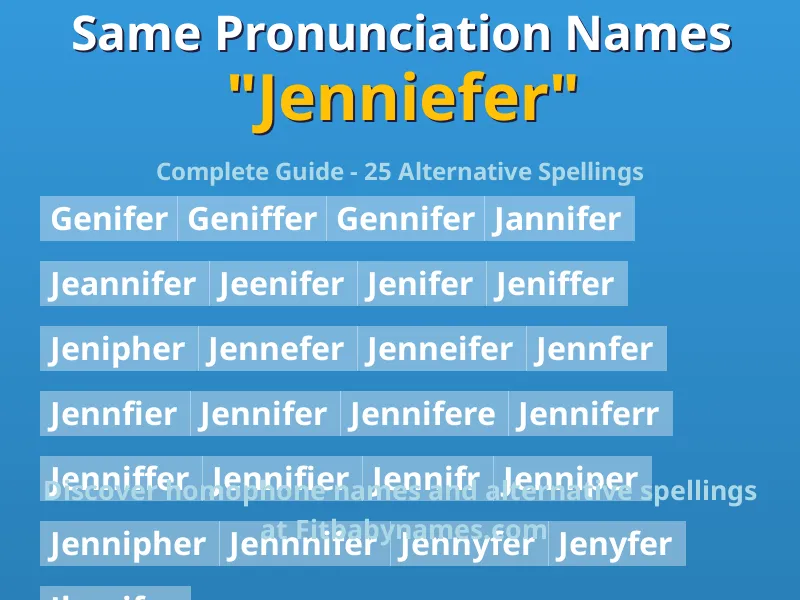 Infographic: Jenniefer same pronunciation names, similar names, and homophone names