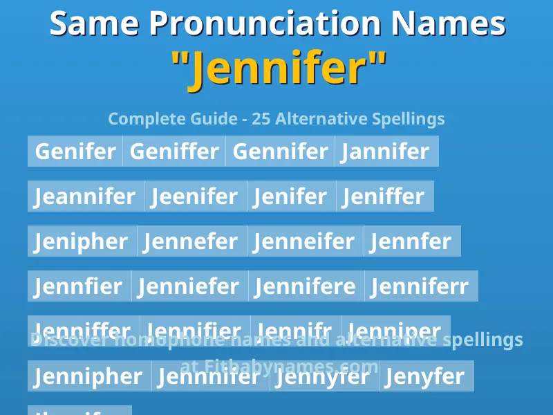 Infographic: Jennifer same pronunciation names, similar names, and homophone names