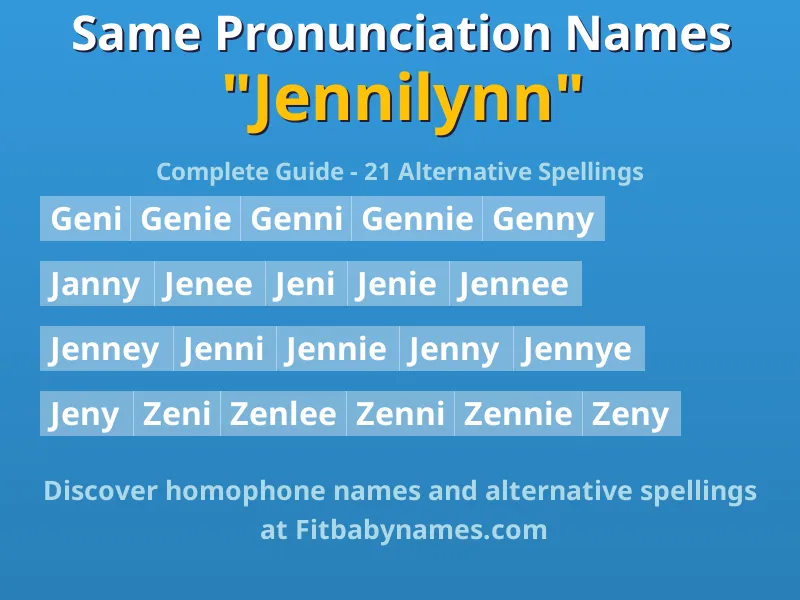 Infographic: Jennilynn same pronunciation names, similar names, and homophone names