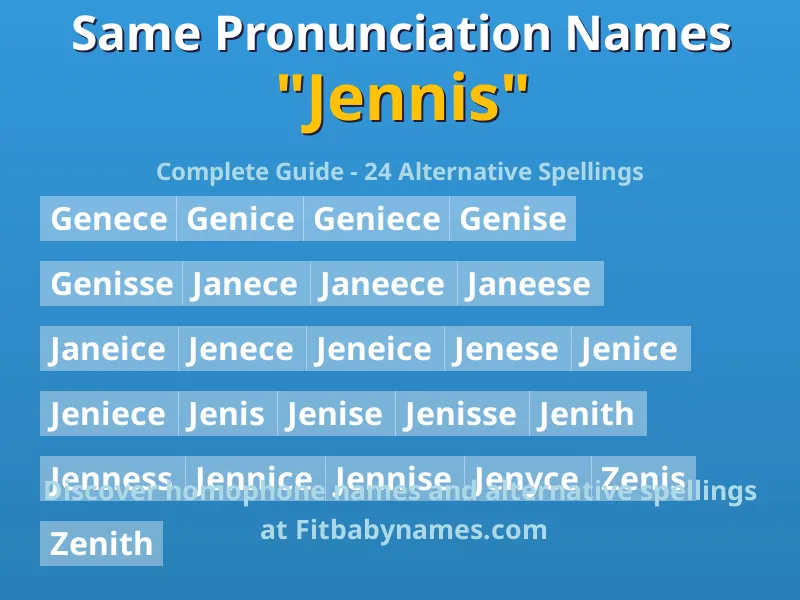 Infographic: Jennis same pronunciation names, similar names, and homophone names