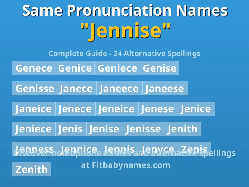 Infographic: Jennise same pronunciation names, similar names, and homophone names