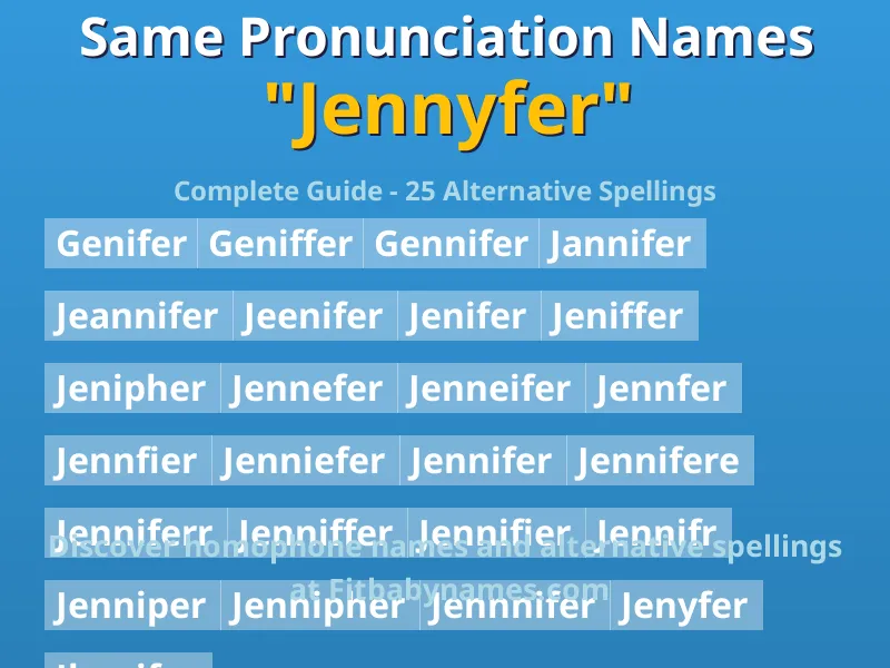 Infographic: Jennyfer same pronunciation names, similar names, and homophone names