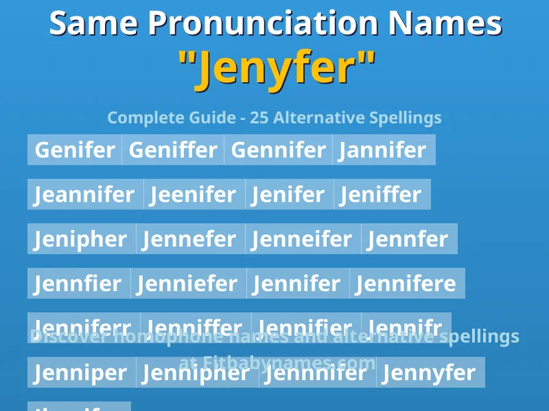 Infographic: Jenyfer same pronunciation names, similar names, and homophone names