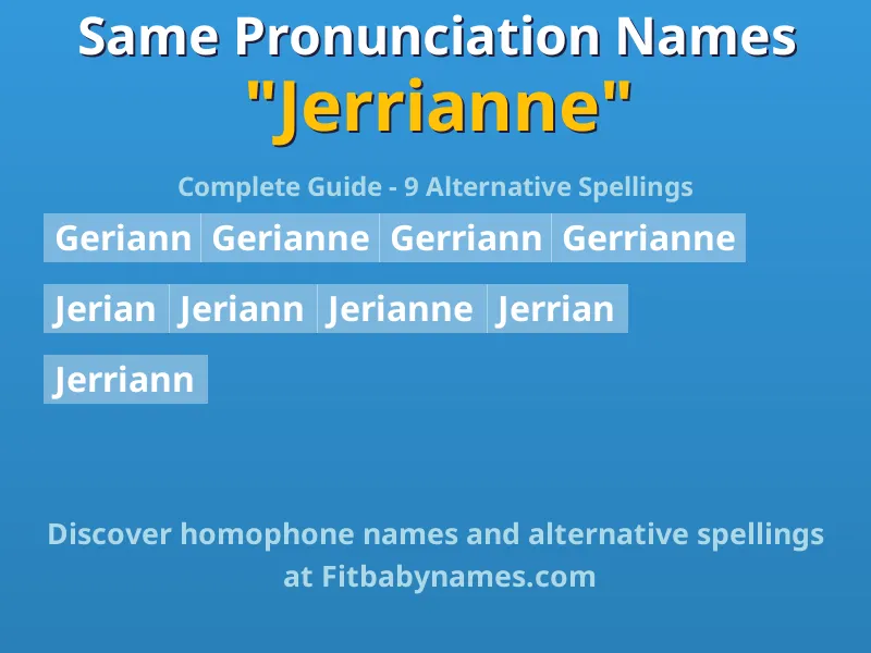 Infographic: Jerrianne same pronunciation names, similar names, and homophone names