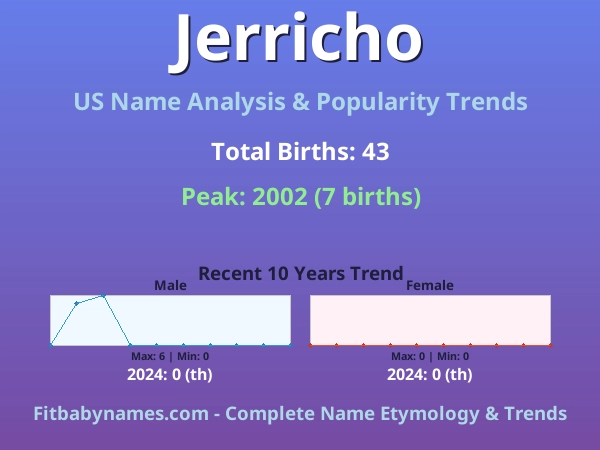 Infographic: Jerricho name meaning, origin, and popularity trends in the United States (US baby name analysis chart)