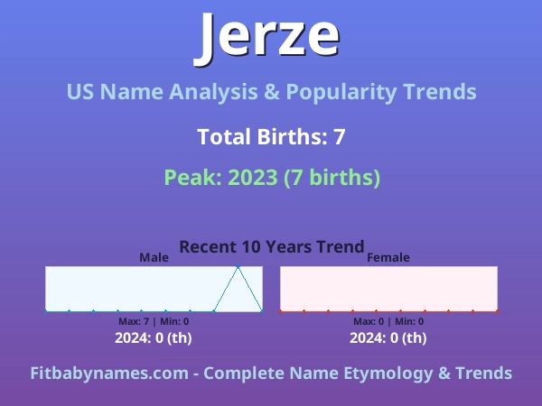 Infographic: Jerze name meaning, origin, and popularity trends in the United States (US baby name analysis chart)