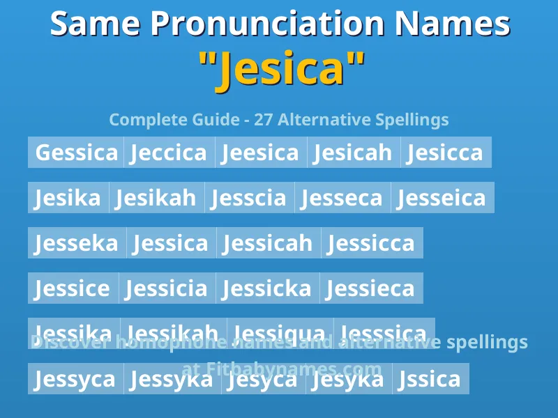 Infographic: Jesica same pronunciation names, similar names, and homophone names