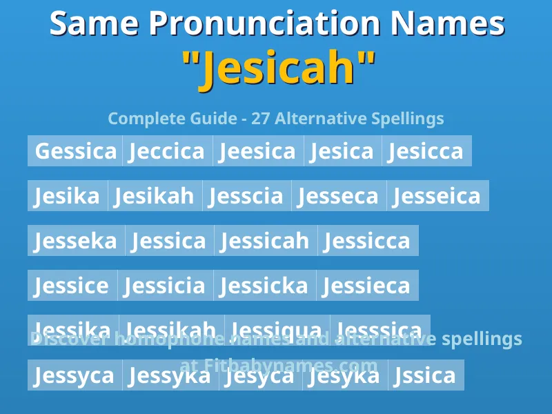 Infographic: Jesicah same pronunciation names, similar names, and homophone names