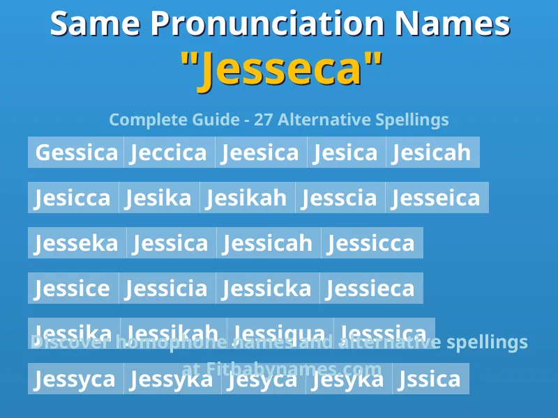 Infographic: Jesseca same pronunciation names, similar names, and homophone names