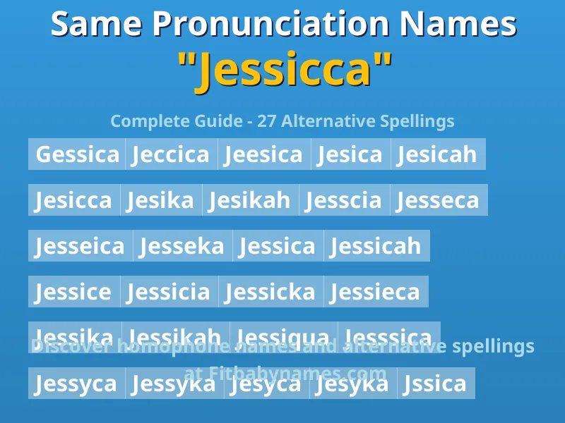 Infographic: Jessicca same pronunciation names, similar names, and homophone names